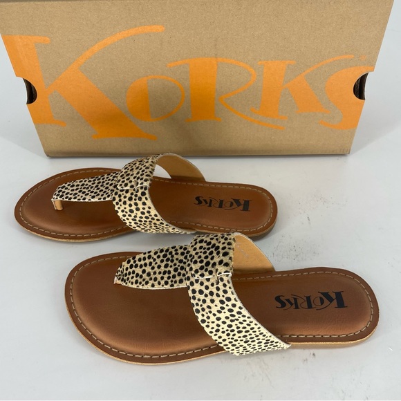 KORKS BY KORK EASE NEW DAWN GENUINE CALF HAIR THONG FLAT SANDALS TAN CHEETAH 6 - Picture 3 of 9